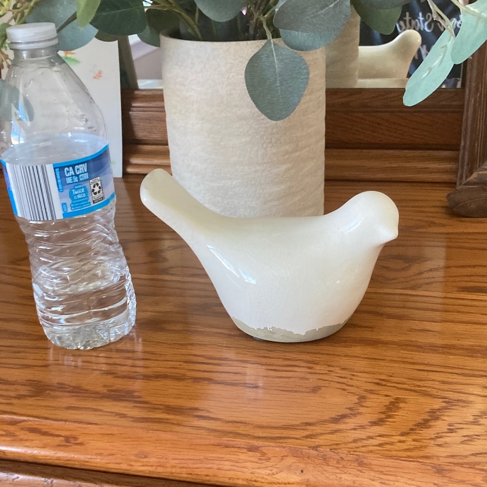 Neutral Cream Ceramic Bird Figurine - Decorative Home Accent